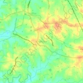 Mappa topografica Koduvayur, altitudine, rilievo