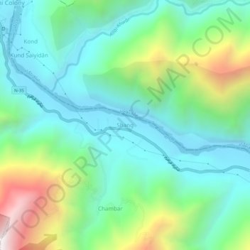 Mappa topografica Shang, altitudine, rilievo