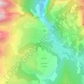 Mappa topografica Le Mas, altitudine, rilievo