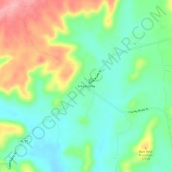 Mappa topografica Arkadelphia, altitudine, rilievo