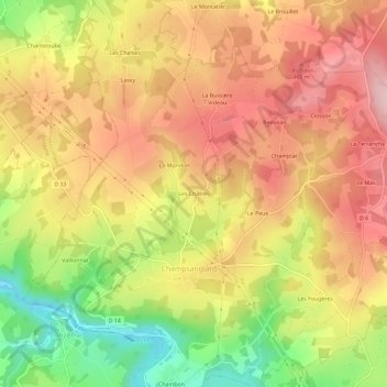 Mappa topografica Les Châtres, altitudine, rilievo