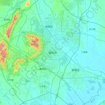 Mappa topografica 滁州市, altitudine, rilievo