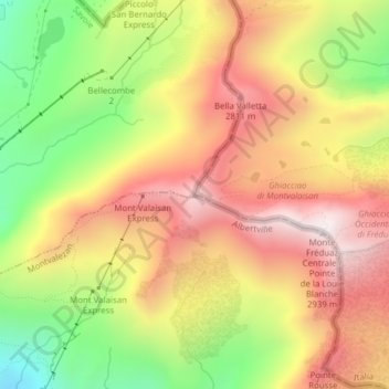 Mappa topografica Mont Valaisan, altitudine, rilievo