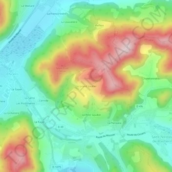 Mappa topografica Le Grand Souillet, altitudine, rilievo