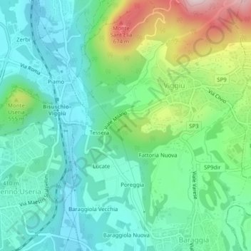 Mappa topografica Monte Scere, altitudine, rilievo