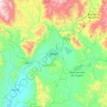 Mappa topografica Iguala, altitudine, rilievo