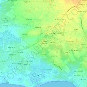 Mappa topografica Gouesnac'h, altitudine, rilievo