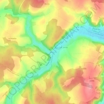 Mappa topografica Sauzay, altitudine, rilievo