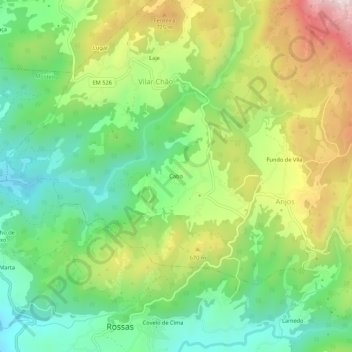 Mappa topografica Cabo, altitudine, rilievo