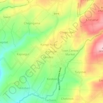 Mappa topografica Keringet, altitudine, rilievo