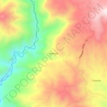 Mappa topografica Hornitos, altitudine, rilievo