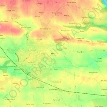 Mappa topografica Kerlou, altitudine, rilievo