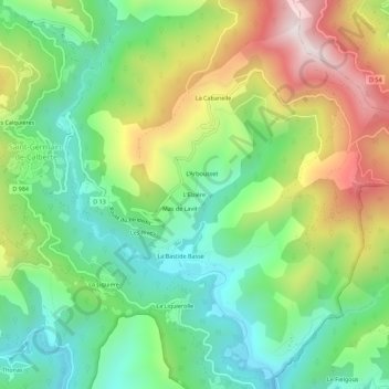 Mappa topografica L'Elzière, altitudine, rilievo