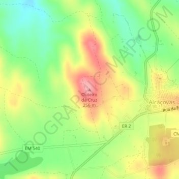 Mappa topografica Outeiro da Cruz, altitudine, rilievo