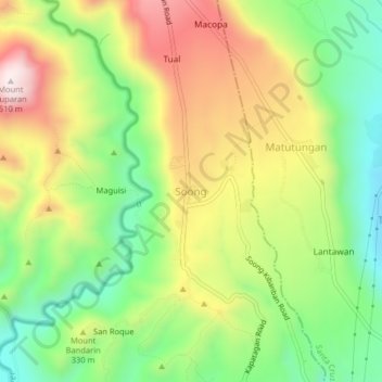 Mappa topografica Soong, altitudine, rilievo