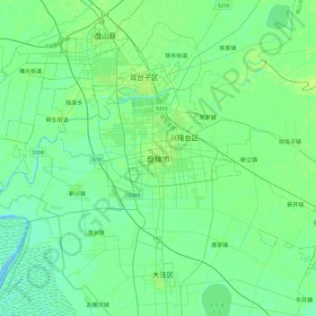 Mappa topografica 盘锦市, altitudine, rilievo