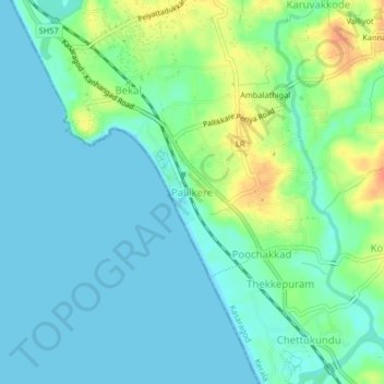 Mappa topografica Pallikere, altitudine, rilievo