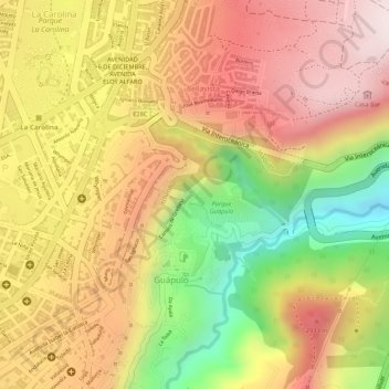 Mappa topografica Parque Guapulo, altitudine, rilievo