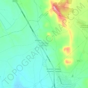Mappa topografica Biddarega/Villagreca, altitudine, rilievo