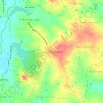 Mappa topografica Kurunthencode, altitudine, rilievo
