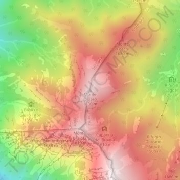 Mappa topografica Monte Orsaro, altitudine, rilievo