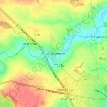 Mappa topografica Great Casterton, altitudine, rilievo