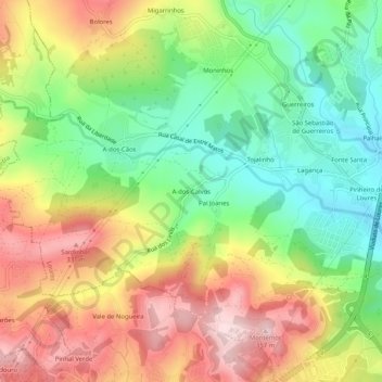 Mappa topografica A-dos-Calvos, altitudine, rilievo