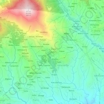 Mappa topografica Foscallo, altitudine, rilievo
