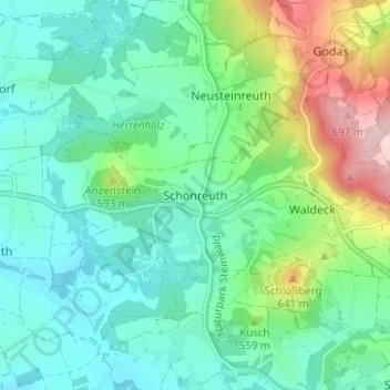 Mappa topografica Schönreuth, altitudine, rilievo