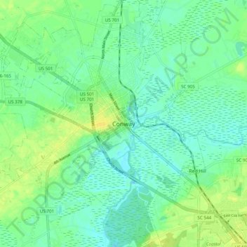 Mappa topografica Conway, altitudine, rilievo