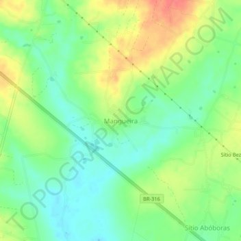 Mappa topografica Mangueira, altitudine, rilievo