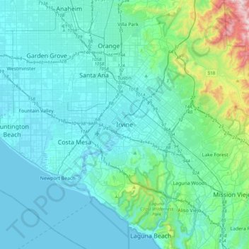 Mappa topografica Irvine, altitudine, rilievo