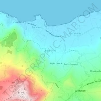 Mappa topografica Baglio Todaro, altitudine, rilievo