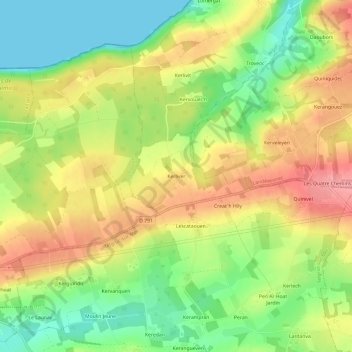 Mappa topografica Kerliver, altitudine, rilievo
