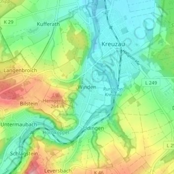 Mappa topografica Winden, altitudine, rilievo