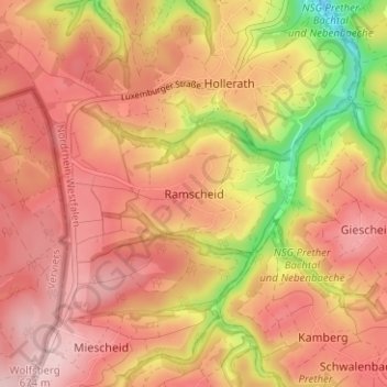 Mappa topografica Ramscheid, altitudine, rilievo