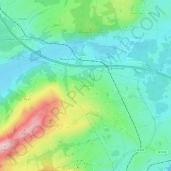 Mappa topografica Kressen, altitudine, rilievo