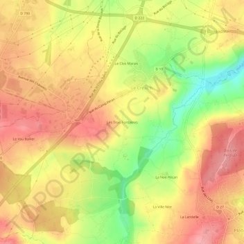 Mappa topografica Les Trois Fontaines, altitudine, rilievo