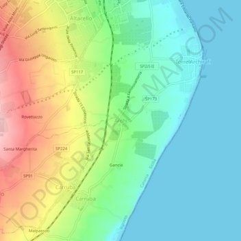 Mappa topografica Archi, altitudine, rilievo