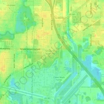 Mappa topografica Temple Terrace Junction, altitudine, rilievo