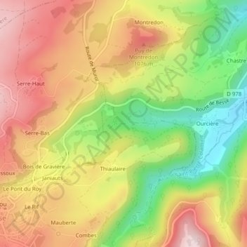 Mappa topografica Cascades de Chiloza, altitudine, rilievo