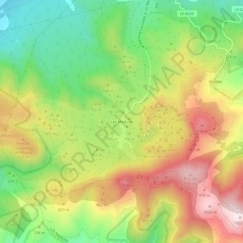 Mappa topografica Las Médulas, altitudine, rilievo