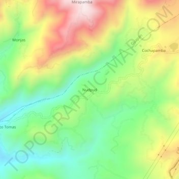 Mappa topografica Nudpud, altitudine, rilievo