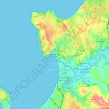Mappa topografica Ventanas, altitudine, rilievo