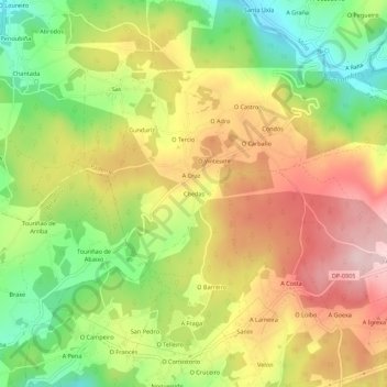 Mappa topografica Chedas, altitudine, rilievo