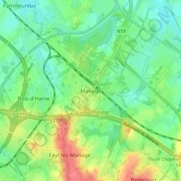 Mappa topografica Manage, altitudine, rilievo
