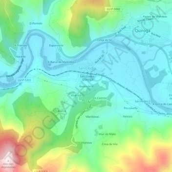 Mappa topografica Redondela, altitudine, rilievo