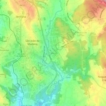 Mappa topografica Travessas, altitudine, rilievo