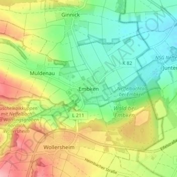 Mappa topografica Embken, altitudine, rilievo