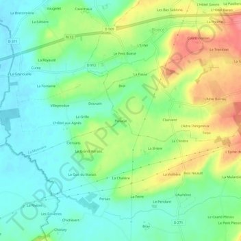 Mappa topografica Puisaye, altitudine, rilievo